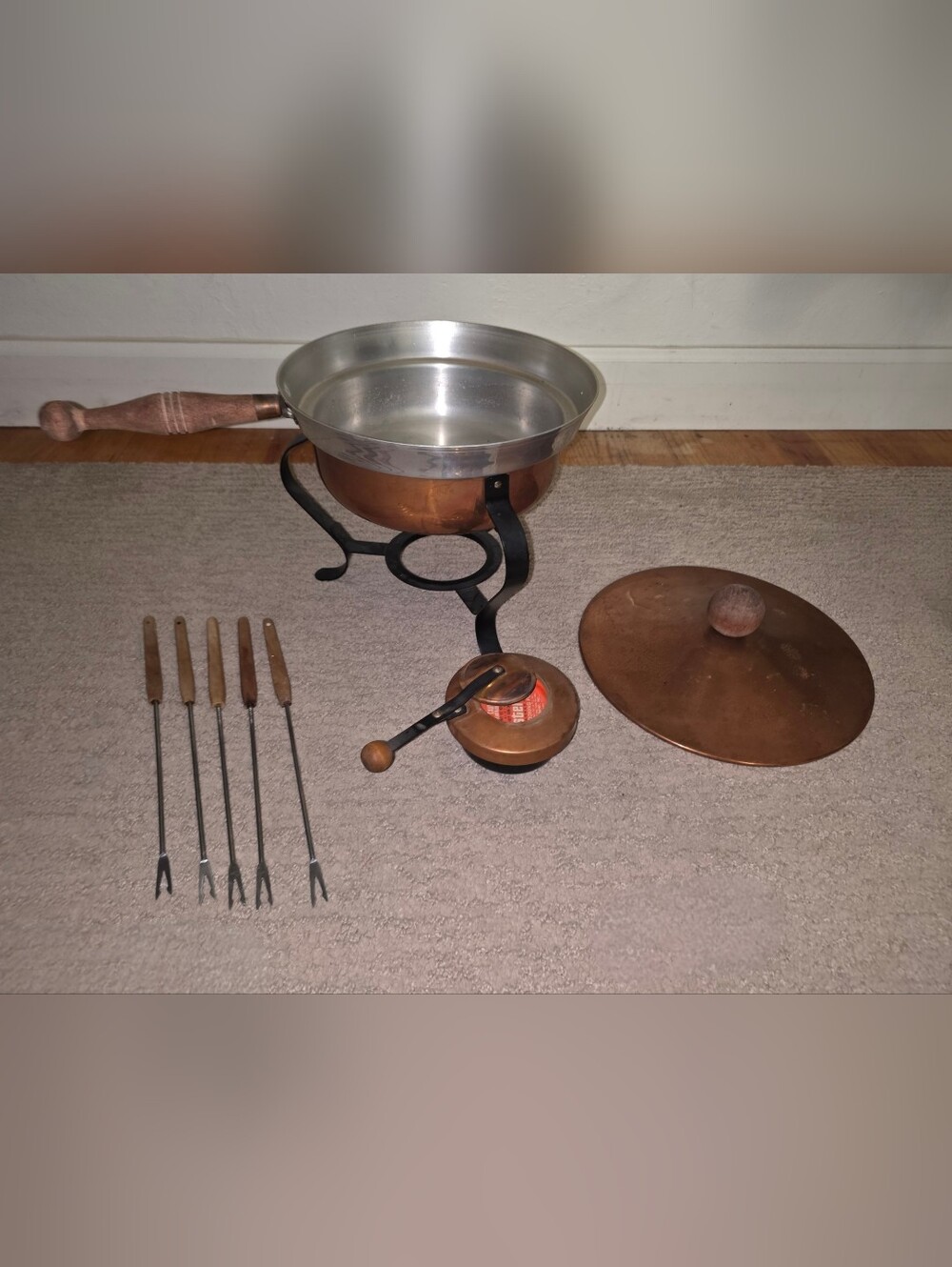 Vintage 1970s Copper Fondue Pot Set